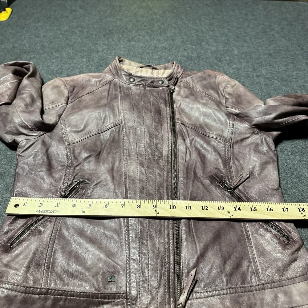 VTG Y2K Hugo Boss Orange Womens Genuine Leather‎ Moto Jacket Size M 18.5x21 Goth - Picture 8 of 9